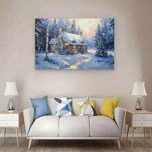 Winter Snow Scene Canvas Wall Art Winter Snow Covered House Wall Art Poster Christmas Wall Decor Winter Country Wood House Painting Poster Winter Home Decor Wall Art Living Room Bedroom Apartment