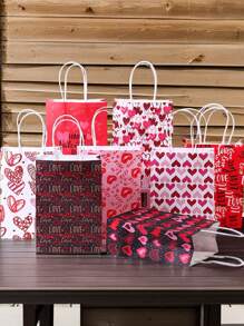 16/8pcs Wedding Season Gift Bags, Heart Decor Handled Bags, Gift Wrap Bags, Present Bags, Souvenir Paper Bags, DIY Packaging Bags, Wedding Favor Bags, Romantic Confession Gift Bags, Romantic Love, Surprise Gift Bags