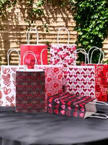 16/8pcs Wedding Season Gift Bags, Heart Decor Handled Bags, Gift Wrap Bags, Present Bags, Souvenir Paper Bags, DIY Packaging Bags, Wedding Favor Bags, Romantic Confession Gift Bags, Romantic Love, Surprise Gift Bags