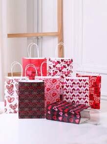 16/8pcs Wedding Season Gift Bags, Heart Decor Handled Bags, Gift Wrap Bags, Present Bags, Souvenir Paper Bags, DIY Packaging Bags, Wedding Favor Bags, Romantic Confession Gift Bags, Romantic Love, Surprise Gift Bags