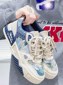 Zapatos informales de diseño versátil para hombre, zapatillas sencillas de suela gruesa con cordones y punta redonda - Azul - Ver 2