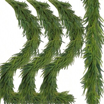6 Feet Artificial Norfolk Pine Wreath, Greenery Wreath With Realistic Green Leaves, Suitable For Tabletop, Fireplace Mantel, Wall, Indoor Staircase, Outdoor Decoration, Perfect For DIY Valentine's Day, Rama Al-Fitr Decoration