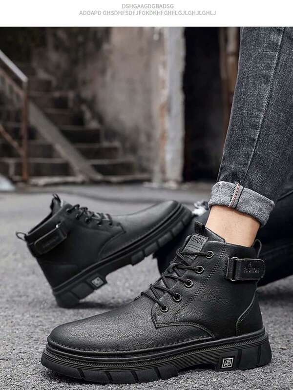 Męskie buty jesienno-zimowe, buty robocze w stylu brytyjskim, uniwersalne skórzane buty codzienne z wysoką cholewką, koreańska moda