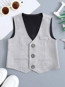 男童绅士风正装四件套 - 灰色长袖衬衫、马甲、裤子、领带 | 男童西装套装、幼儿正装、花童服装、婚礼派对、生日、返校、演出 - 灰色 - 查看 10