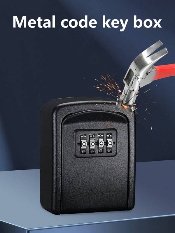Metal Code Box Explosion-Proof Waterproof And Dustproof Small Household Valuables Safe Wall Door Dual-Purpose Code Box Black