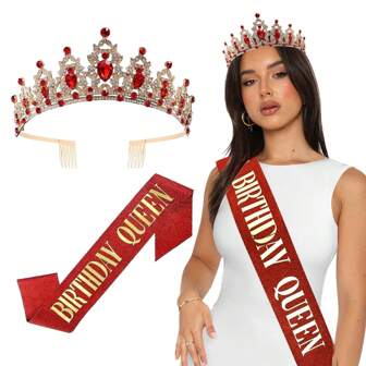 2件套生日女王腰带和水晶头饰，生日派对装饰，女士生日礼物，生日氛围布置，派对装饰