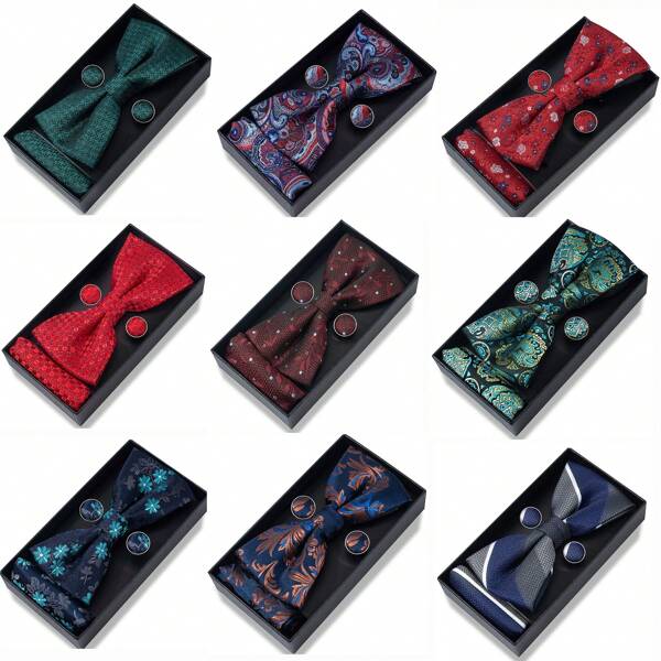 1pc Homens Borboleta Natal Gravata borboleta Bolso Quadrado Abotoaduras Conjunto Para Festa de Casamento