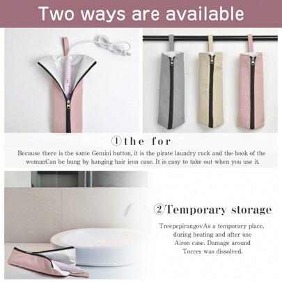 1pc Heat Resistant Curling Iron Bag, Hanging Style Storage Bag For Women Hair Straightener, Curling Wand Holder