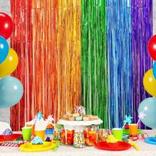 1 pieza Cortina de ventana con rayas de colores del arcoíris, cortina de fondo para decoración de fiesta de carnaval, adecuada para boda, baby shower, propuesta, graduación, Navidad, Año Nuevo - Multicolor - Ver 2