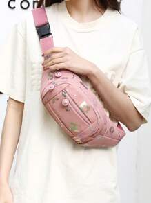 1pc Fashion Colorful Nylon Zipper Closure Casual Versatile Multi-Pocket Fanny Pack/Chest Bag/Shoulder Bag, Suitable For Daily Outing, Holiday, Travel, Random Print Design