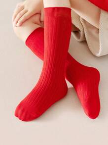3 pares de calcetines medianos para niños, con diseños festivos rojos para celebrar el Año Nuevo, uso versátil para la temporada - Rojo - Ver 3