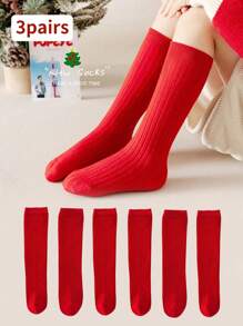 3 pares de calcetines medianos para niños, con diseños festivos rojos para celebrar el Año Nuevo, uso versátil para la temporada - Rojo - Ver 1
