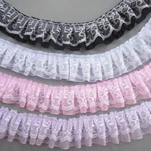 Pleated Organza Lace Edge Trim Ribbon 4 CM Wide Assorted Colors Trimming Ruffle Fabric Embroidered Sewing Craft Wedding Bridal Dress Party Decoration Clothes Embellishment
