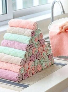 10pcs Double Sided Absorbent Cleaning Cloths, Thickened Non-Shedding Non-Stick Oil Kitchen Dishcloths