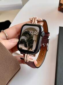 1pc Watch Bands, Made Of Ultra Soft Genuine Leather With Rose Gold Metal Decor, Suitable For Ultra 3 2 1 Series 10 SE S9/8/7/6/5/4/3/2/1 Watches, 38mm 40mm 41mm 42mm 44mm 45mm 49mm 46mm Smartwatch Accessories