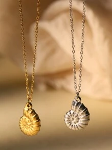 1pc Women Stainless Steel Bohemian Golden Silvery Conch Pendant Necklace Fashion Collarbone Chain For Daily Wear - Conch Pendant Necklace - View 1