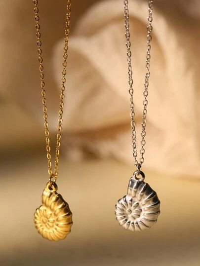 1 件女式不锈钢波西米亚金色银色海螺吊坠项链时尚锁骨链适合日常佩戴