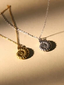 1pc Women Stainless Steel Bohemian Golden Silvery Conch Pendant Necklace Fashion Collarbone Chain For Daily Wear - Conch Pendant Necklace - View 3