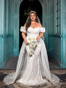 Vestido de novia talla grande de diosa con temperamento elegante para mujer,vestido formal para bodas románticas, cenas de boda, fiestas de moda, fotos de boda. Vestido largo de cuello único y espalda descubierta en color blanco