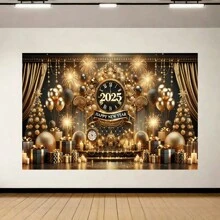 1 szt. 2025 Szczęśliwego Nowego Roku, złota choinka i balon, idealny na imprezy i przyjęcia noworoczne w 2025 r., banery fotograficzne na imprezy noworoczne, dekoracje imprezowe w studiu na stół z tortem, uroczystości na świeżym powietrzu, wielofunkcyjne, nie wymaga prądu.