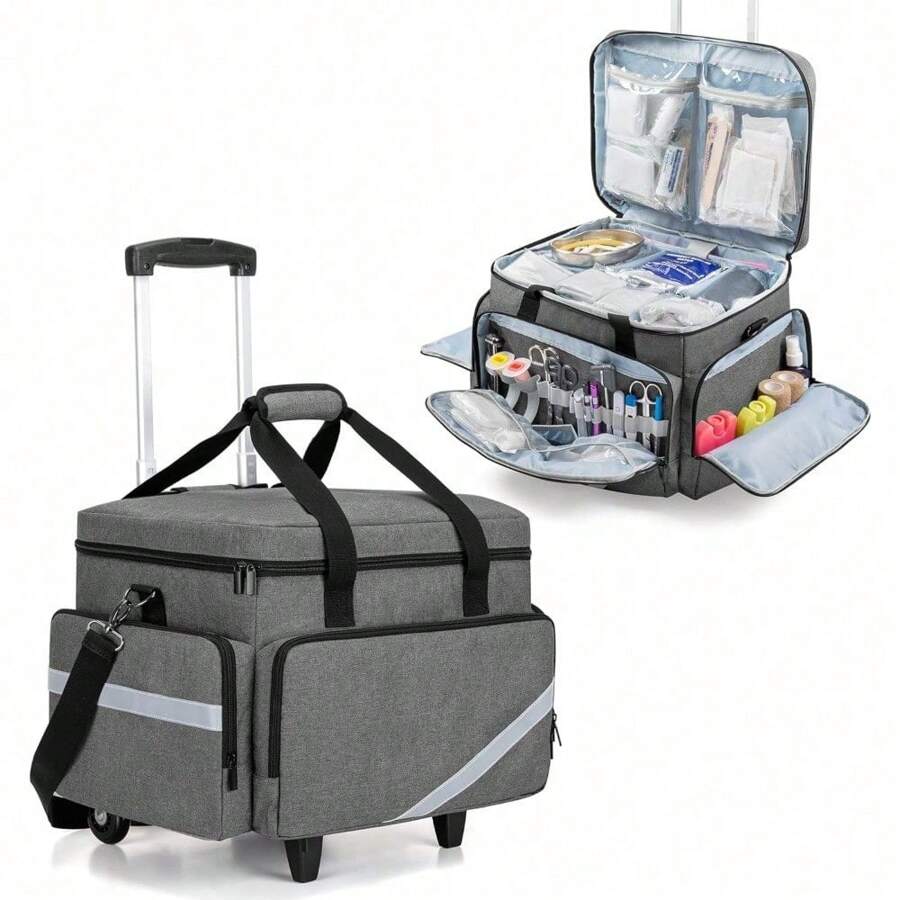 Trunab Rolling Medical Equipment Storage Bag,First Aid Kits Bag For Nurses And Doctors,EMT, EMS - 灰色 - 查看 1