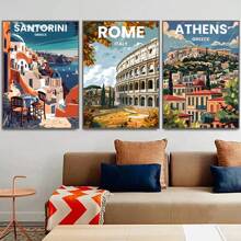 1pc Nordic Vintage Travel Cities Poster London Paris Rome Landscape Illustration Art Picture Home Decor No Frame - Multicolor - View 4