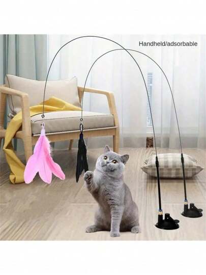 1 pieza Vara con campanilla para jugar con gatos, palo largo con ventosa, juguete interactivo mordedizo y divertido para gatos