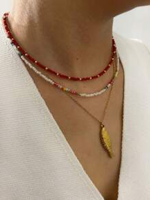 Monlansher 1pc Women's Fashionable Crystal Beaded Necklace With Stainless Steel Spacer Beads And Fish Pendant, Layered Style For Daily Wear