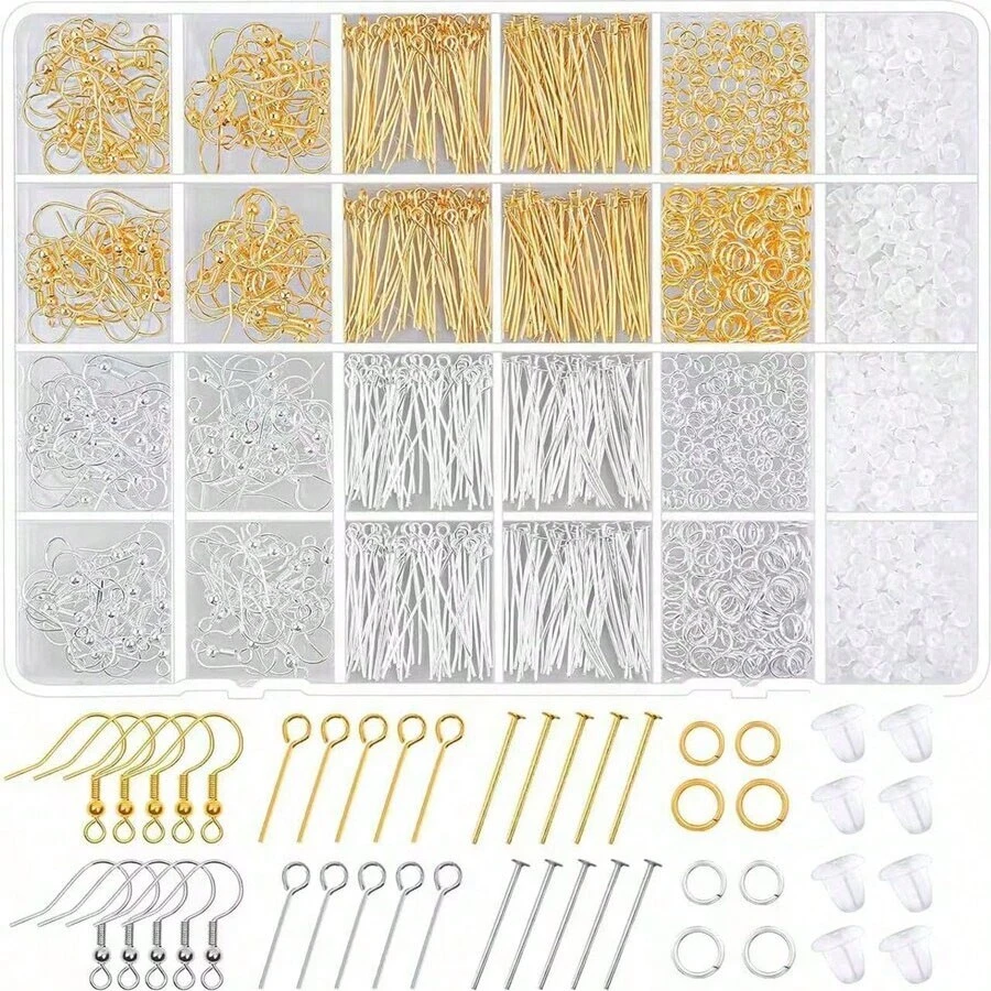 约 2000 件防过敏耳环制作套件，配有挂钩、耳环背扣、别针和跳环 - 适用于手工制作 DIY 珠宝制作用品 - 彩色 - 查看 1