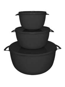 kit saladeira com tampa com 3 peças redondo preto