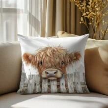 1pc/2pcs Simple Highland Cow Plush Throw Pillow Cover, Single Sided Skin-Friendly Peach Velvet, 45*45cm Sofa Cushion Cover For Home Decor, Party Decoration, Gift