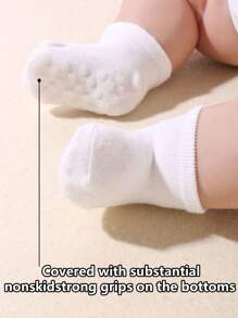 10双装幼儿防滑袜，可爱婴儿防滑中筒袜，新生儿防滑短袜 - 白色 - 查看 4