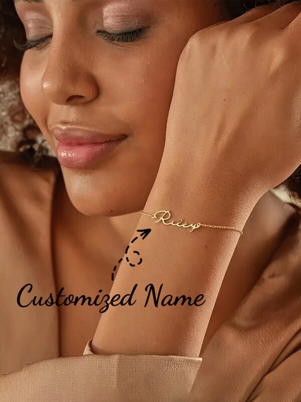 1 Personalized Creative Signature Letter DIY Name Bracelet Stainless Steel Hand Accessory, Letter Accessory, Suitable For Her Personalized Gift, Ideal For Daily Wear, Parties, Weddings, And Christmas Gifts For Girlfriends
