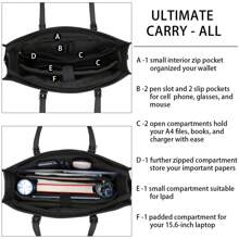 Laptop Bags For Women 15.6 Inch Large Leather Tote Bag Ladies Laptop Handbag Computer School Shoulder Bag Business Work Bag - 黑色 - 查看 3