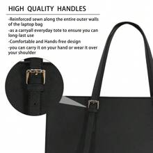 Laptop Bags For Women 15.6 Inch Large Leather Tote Bag Ladies Laptop Handbag Computer School Shoulder Bag Business Work Bag - 黑色 - 查看 5