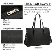Laptop Bags For Women 15.6 Inch Large Leather Tote Bag Ladies Laptop Handbag Computer School Shoulder Bag Business Work Bag - 黑色 - 查看 4