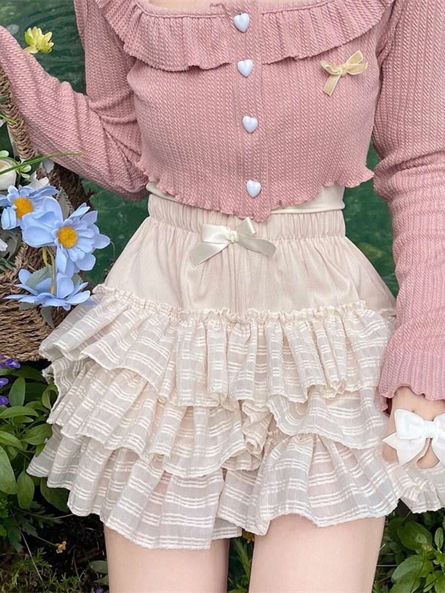 Falda corta de verano para mujer, de unicolor, con volantes y cintura elástica, para playa, vacaciones, club y uso casual
