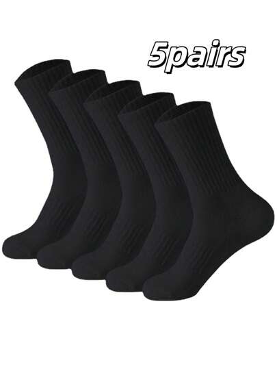 5pairs Men's Mid Length Socks Simple Fashionable Daily Casual, Fall