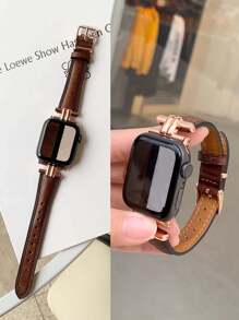 1pc Watch Bands, Made Of Ultra Soft Genuine Leather With Rose Gold Metal Decor, Suitable For Ultra 3 2 1 Series 10 SE S9/8/7/6/5/4/3/2/1 Watches, 38mm 40mm 41mm 42mm 44mm 45mm 49mm 46mm Smartwatch Accessories