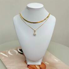 Zirconia Point Of Light Necklace + 18k Gold Plated Laminated Choker - 金色 - 查看 3