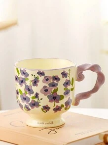 1pc复古花卉陶瓷杯农家风格高脚花朵咖啡杯手工大容量早餐牛奶杯家用水杯办公室咖啡杯甜品杯下午茶杯返校 - 彩色 - 查看 12