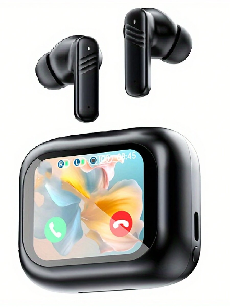 Touch Screen Earbuds, Wireless Earbuds Smart Screen, Active Noise Cancelling Earbuds, TWS Bluetooth Earbuds Sports Waterproof Headphones (Black) - 黑色 - 查看 1