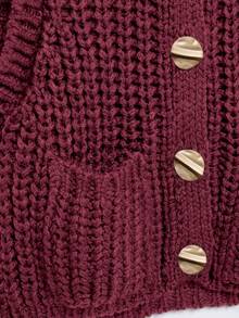 Women's Simple Button Decoration Thick Needle Sleeveless Round Neck Knitted Vest Tops - Burgundy - View 5