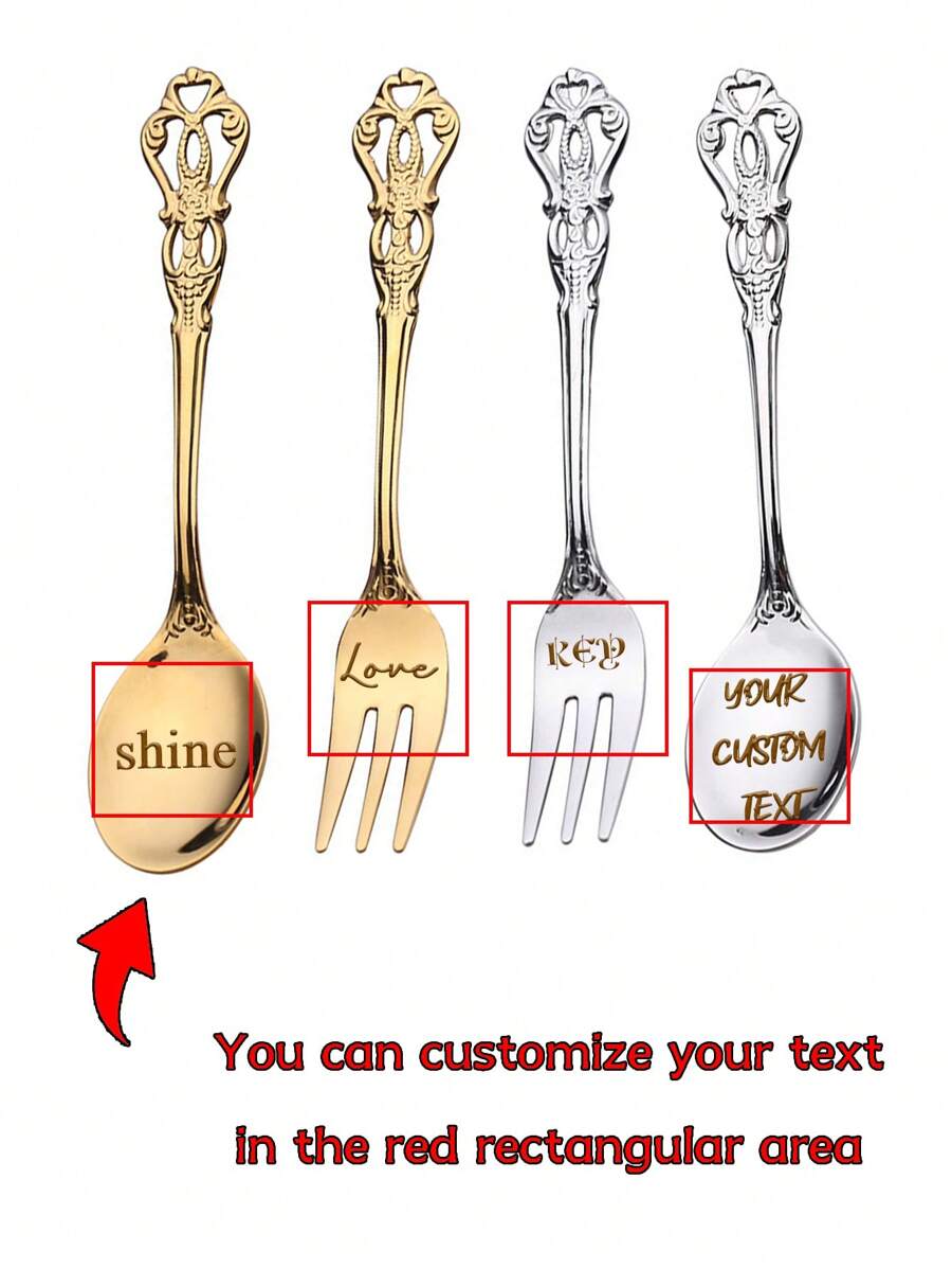 Customization 2 Pieces Set Of Stainless Steel Tableware With Custom Name Carving, Fork And Spoon, Exquisite Gift Box Packaging, Suitable For Christmas, Thanksgiving, New Year And Valentine's Day Gifts - Multicolor - View 1