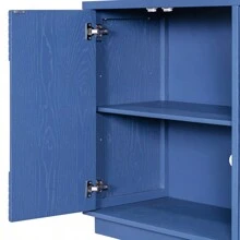 TREXM Vintage Distressed 4-Door Sideboard With Adjustable Shelves And Geometric Pattern For Dining Room Kitchen And Living Room Navy Blue - Navy Blue + Solid Wood+MDF as Pic - View 17