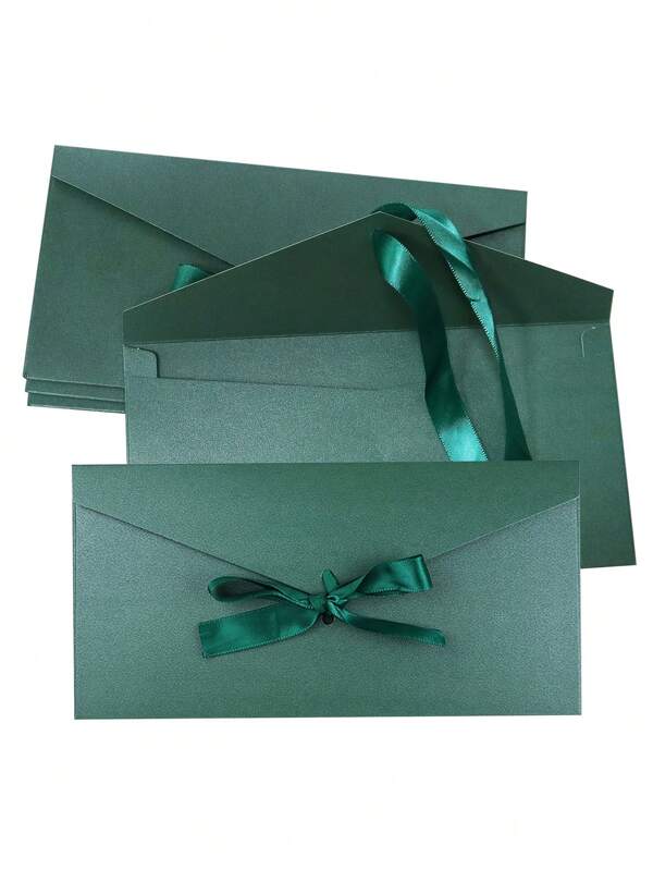 5pcs Green Bowknot Pearlized Paper Envelopes - Self-Sealing, Perfect For Thanksgiving,Valentine's Day, Weddings, Birthdays & Business Invitations Valentine's Day