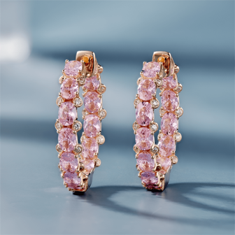 1 Pair Fashionable Pink Cubic Zirconia Round Earrings, Sparkling Copper Inlaid Zirconia Jewelry, Anniversary/Birthday Gift Suitable For Wife And Daughter Everyday Wear