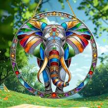 1 Piece, Elephant Decoration, Animal Decoration, Suncatcher, (8 Inches * 8 Inches/20 Centimeters * 20 Centimeters) Wall Decoration, Indoor And Outdoor Art Wall Decoration, Flower Wreath Decoration, Flower Wreath Center, Porch Decoration, Bedroom, Office, Terrace Home Decoration, Holiday Gifts, Window Decoration, Housewarming Gift, Party Decoration