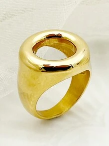 Mazuer 1pc Women's Retro Vintage Stylish High-End Chunky 18K Gold Plated Stainless Steel Circle Ring, Creative Fashion Jewelry For Holiday Party, Teacher's Day, Graduation, Thanksgiving, Travel - Yellow Gold - View 3