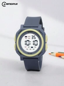 MINGRUI Square Teenagers Watch For Boys, Waterproof, Luminous, Clock, Chronograph, Multi-Function - White - View 3